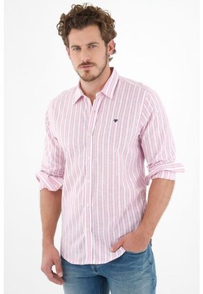 Camisa Rosada Con Diseño Preteñido A Rayas Para Hombre