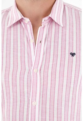 Camisa Rosada Con Diseño Preteñido A Rayas Para Hombre