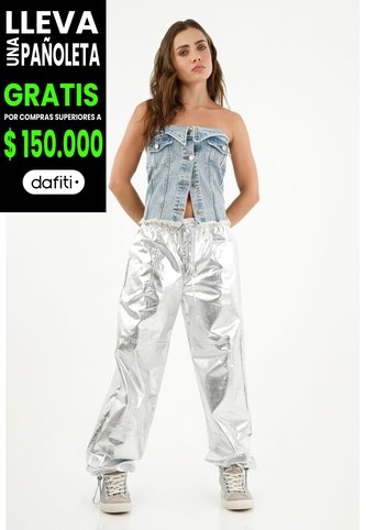 Pantalón Efecto Metalizado Gris Para Mujer Tennis