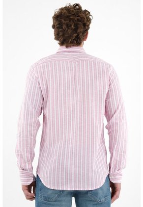 Camisa Rosada Con Diseño Preteñido A Rayas Para Hombre