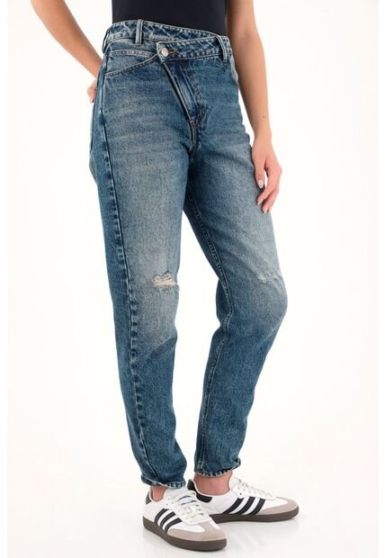 Tennis Jean Mom Tiro Alto Con Rotos Localizados Para Mujer