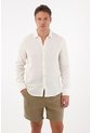 Tennis Camisa En 100% Lino Manga Larga Crudo Con Detalle Fruncido Para Hombre de Tennis