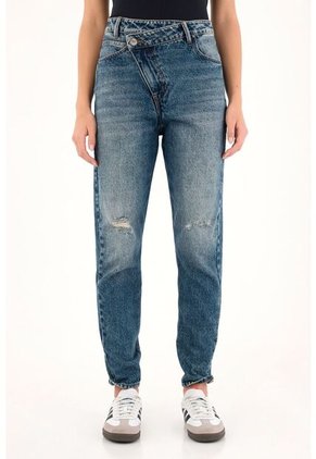 Tennis Jean Mom Tiro Alto Con Rotos Localizados Para Mujer