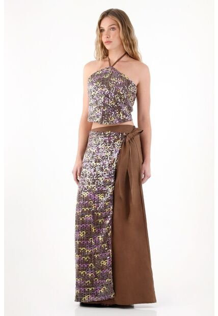 Tennis Camisa Crop Con Lentejuelas Café Para Mujer