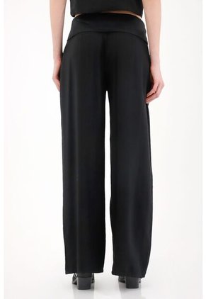Tennis Pantalón Wide Leg Con Doblez En Pretina Negro Para Mujer