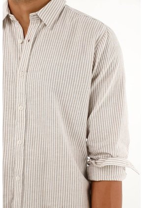 Camisa Café A Rayas Manga Larga Para Hombre