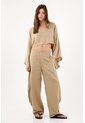 Tennis Camisa Cropped Suelta Con Mangas Tipo Kimono En Lino Beige Para Mujer de Tennis