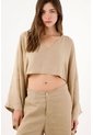 Tennis Camisa Cropped Suelta Con Mangas Tipo Kimono En Lino Beige Para Mujer de Tennis