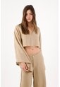 Tennis Camisa Cropped Suelta Con Mangas Tipo Kimono En Lino Beige Para Mujer de Tennis
