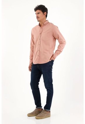 Camisa Oxford Manga Larga Rosada Para Hombre