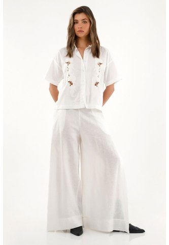 Tennis Camisa Color Crudo Con Bordado Para Mujer Tennis