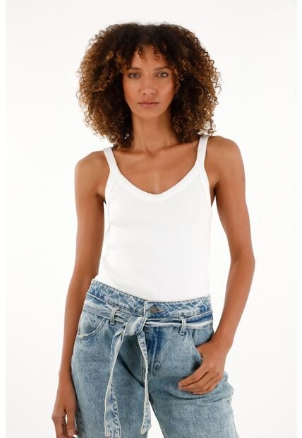Tennis Camiseta Blanca En Rib Manga Sisa Para Mujer