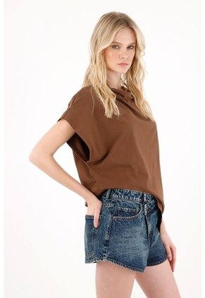 Tennis Short En Denim Con Jota Asimétrica Azul Para Mujer