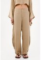 Tennis Pantalón Pierna Ancha Con Caída Fluida En Lino Beige Para Mujer de Tennis