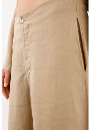 Tennis Pantalón Pierna Ancha Con Caída Fluida En Lino Beige Para Mujer