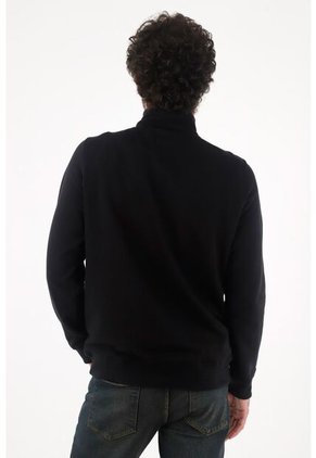 Tennis Buzo Para Hombre De Algodón Negro Regular Fit Con Cuello Alto Y Media Cremallera