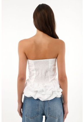 Tennis Camisa Strapless Con Corte Abombachado Crudo Para Mujer