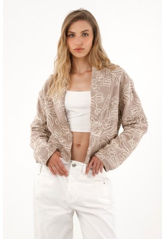 Blazer Bordado Corto Color Café Para Mujer Tennis