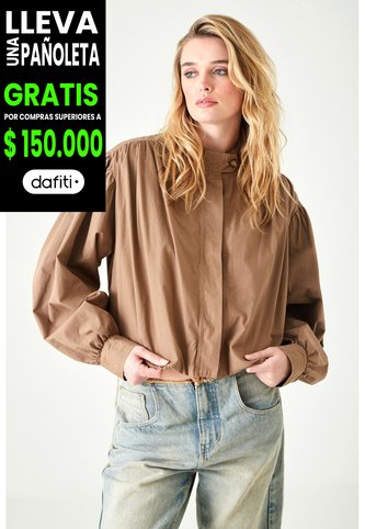 Tennis Camisa Relaxed Fit Con Mangas Globo En Algodón Camel Para Mujer Tennis