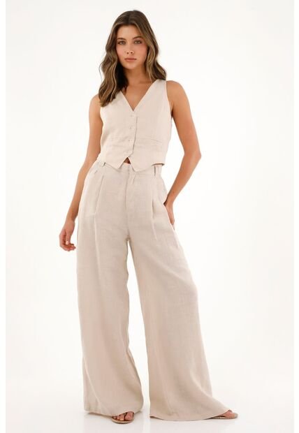 Tennis Pantalón Wide Leg Crudo En Lino 100% Para Mujer