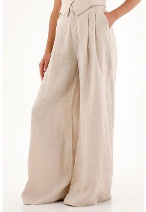 Tennis Pantalón Wide Leg Crudo En Lino 100% Para Mujer