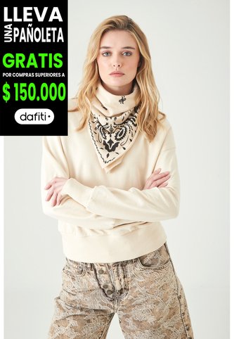 Tennis Buzo Relaxed Fit Con Hombro Caído Y Rib Ancho En Algodón Crema Para Mujer Tennis