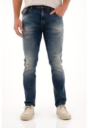 Tennis Jean Recto Con Desgastes Azul Para Hombre