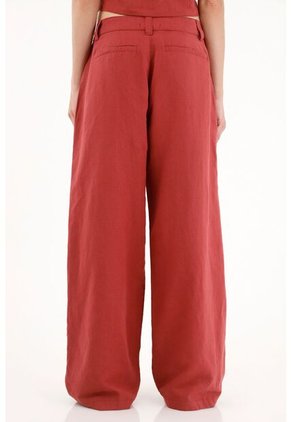 Tennis Pantalón Recto Con Manualidad Rojo Para Mujer