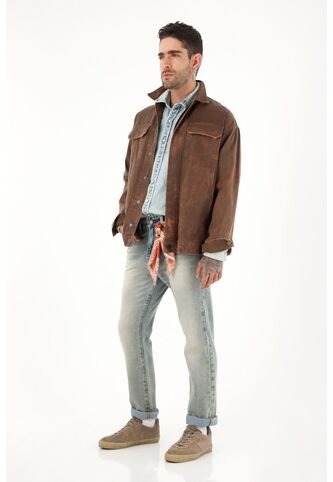 Abrigo Café Con Efecto Cuero Para Hombre Tennis