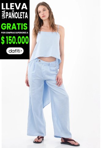 Tennis Top Holgado Con Bajo Asimétrico De Lino Azul Claro Para Mujer Tennis