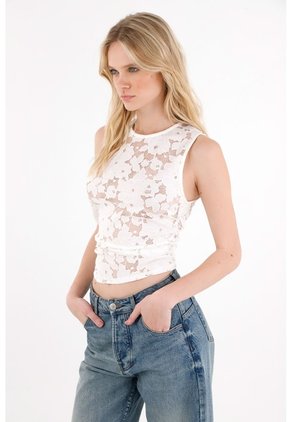 Tennis Camiseta Manga Sisa Con Transparencia Crudo Para Mujer