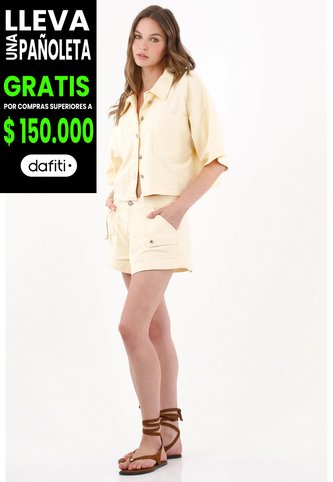 Tennis Camisa Corta Con Ajuste Amplio Y Botones Metálicos En Algodón Amarillo Para Mujer Tennis