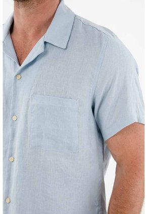 Tennis Camisa Tipo Bowling En Lino Azul Para Hombre