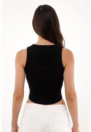 Tennis Camiseta En Rib Con Ruedo Curvo Negra Para Mujer