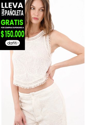 Tennis Camisa Sin Mangas Con Bordado Floral En Crudo Para Mujer Tennis