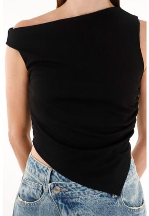 Tennis Camiseta Negra Con Ruedo Asimétrico Para Mujer