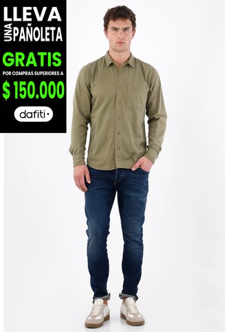 Tennis Camisa Regular Con Bolsillo De Parche En Algodón Verde Oliva Para Hombre Tennis