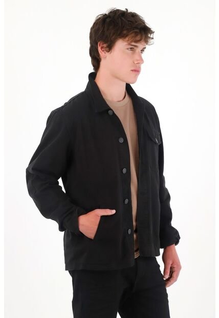 Tennis Chaqueta En Denim Con Costuras Decorativas Negra Para Hombre