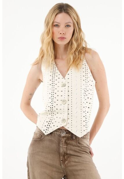 Tennis Chaleco En Ojalillo Con Botones Para Mujer