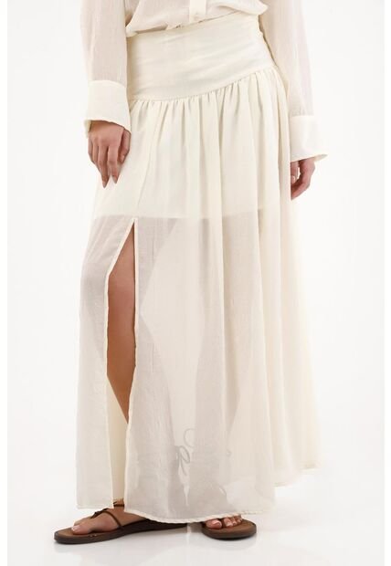 Tennis Falda Larga En Tela Fluida Con Aberturas Crudo Para Mujer