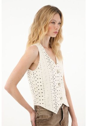 Tennis Chaleco En Ojalillo Con Botones Para Mujer