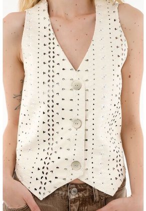 Tennis Chaleco En Ojalillo Con Botones Para Mujer