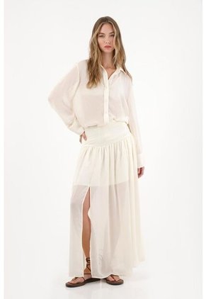 Tennis Falda Larga En Tela Fluida Con Aberturas Crudo Para Mujer