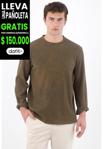 Tennis Buzo Regular Con Tejido Waffle De Algodón Verde Oliva Para Hombre Tennis