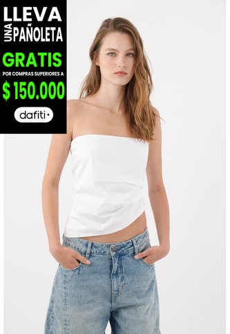 Tennis Top Strapless Fit Recto Con Bajo Asimétrico En Algodón Blanco Para Mujer Tennis