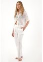 Tennis Pantalón Recto En Tela Bordada Crudo Para Mujer de Tennis