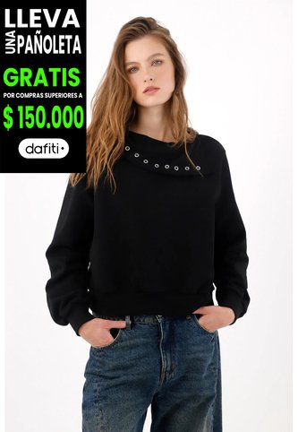 Tennis Buzo Fit Relajado Con Cuello Asimétrico En  Negro Para Mujer Tennis