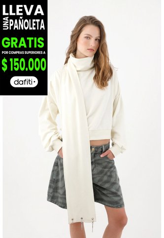 Tennis Buzo De Silueta Relajada Con Cuello Alto Y Bufanda Integrada En Tono Crudo Para Mujer Tennis