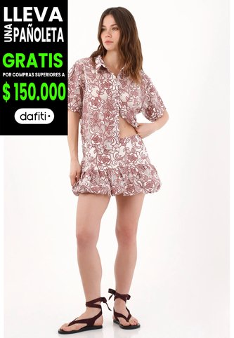 Tennis Camisa Oversize Con Estampado Floral Bicolor En Crudo Para Mujer Tennis