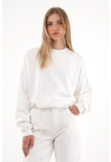 Tennis Buzo Con Flecos Y Apliques Crudo Para Mujer